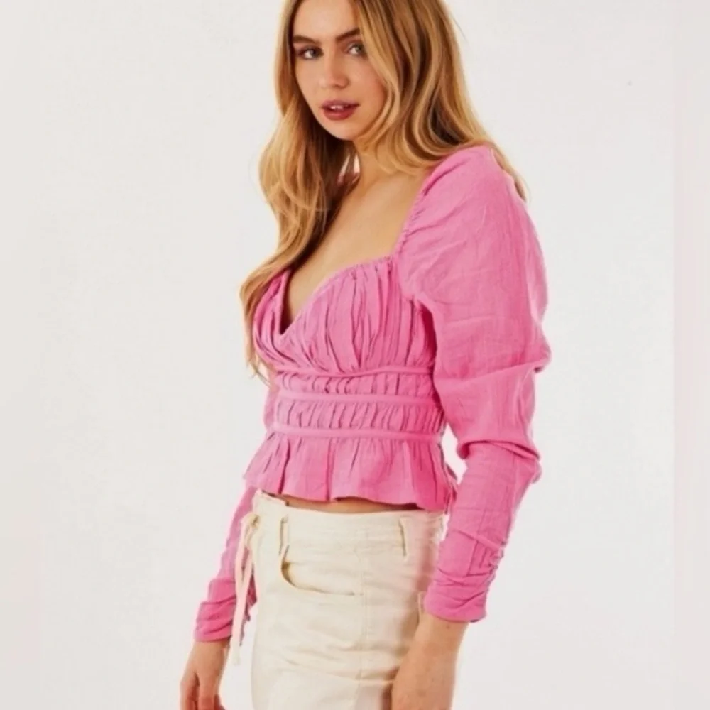 FREE PEOPLE Chloe Sweetheart Neck Cropped Top in Aurora Pink XS VGUC